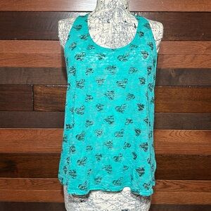 No Boundaries Scoop Neck Teal Blue Heart Design Halter Tank Top